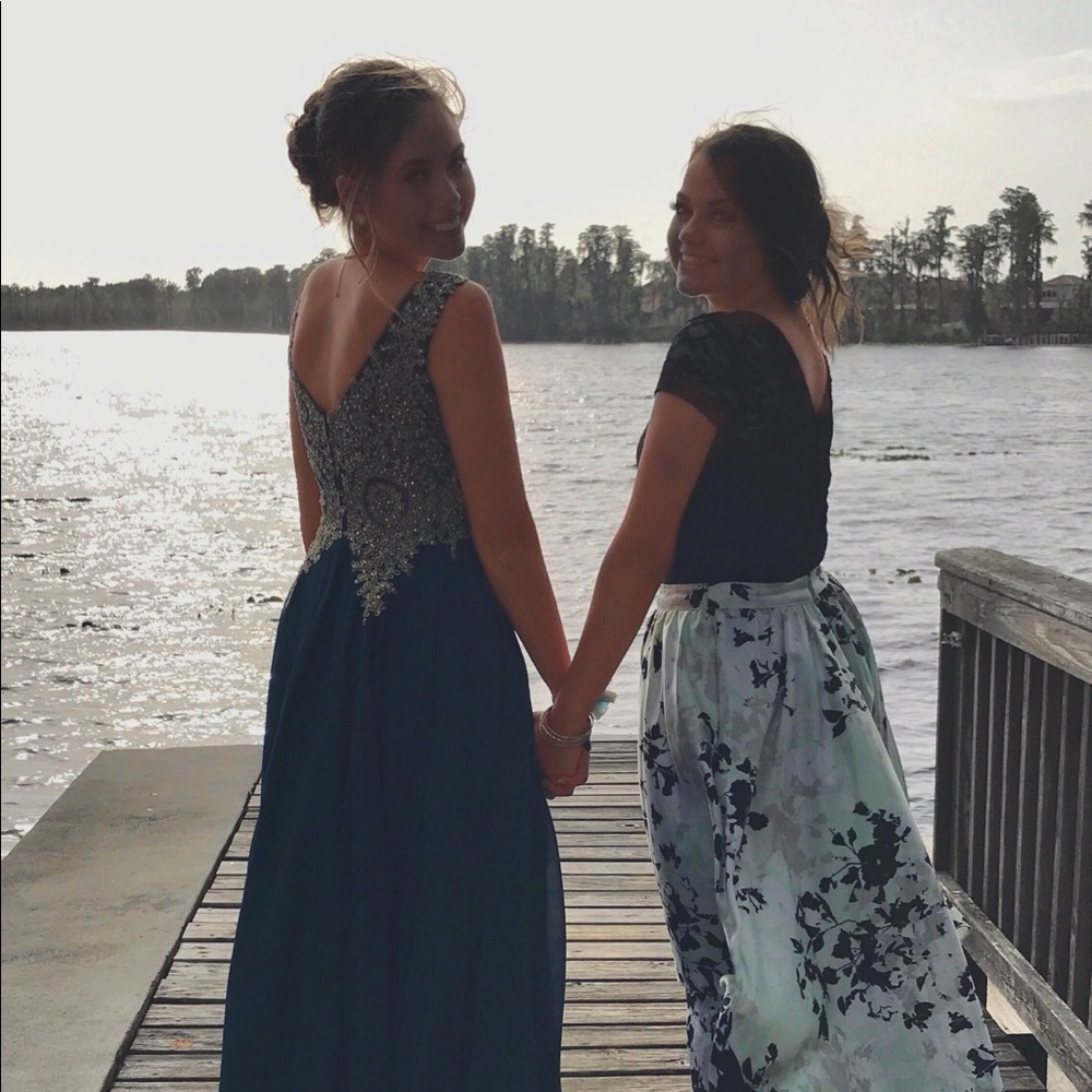 Turquoise and gold prom dress!